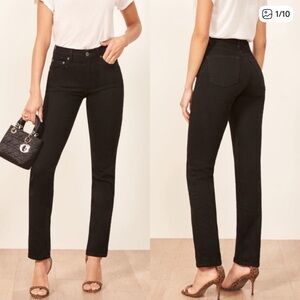 Reformation Black Denim Liza High Rise Straight Leg Jeans 24